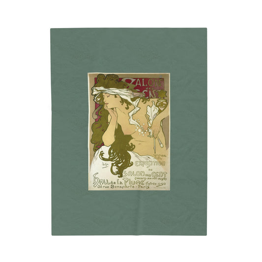 Velveteen Blanket: 1896 Salon des Cent Poster Design by Alphonse Mucha, Art Nouveau Decor, Vintage Plush Throw, Cozy Winter Blanket for Home