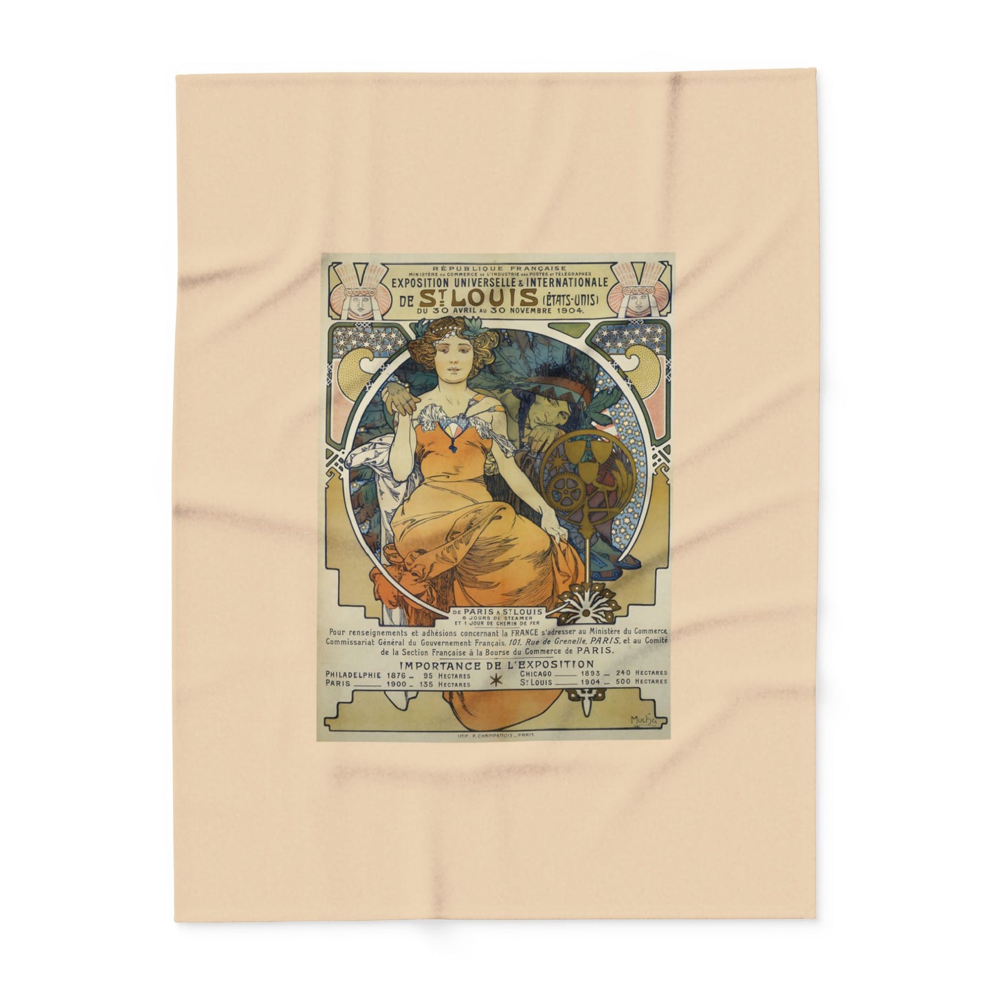 Arctic Fleece Blanket: 1904 St. Louis World's Fair Poster Design by A. Mucha, Art Nouveau, Cozy Winter Throw, Perfect Gift for Art Lovers