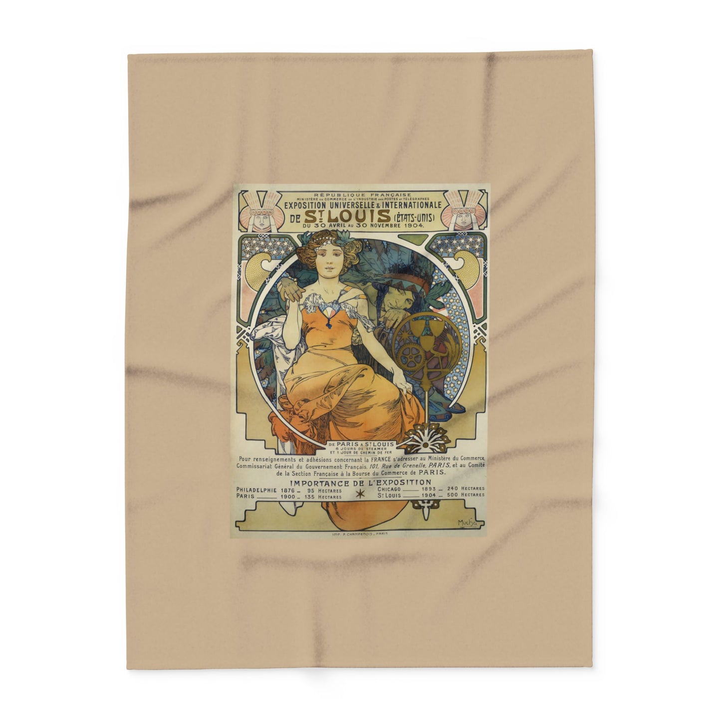 Arctic Fleece Blanket: 1904 St. Louis World's Fair Poster Design by A. Mucha, Art Nouveau, Cozy Winter Throw, Perfect Gift for Art Lovers