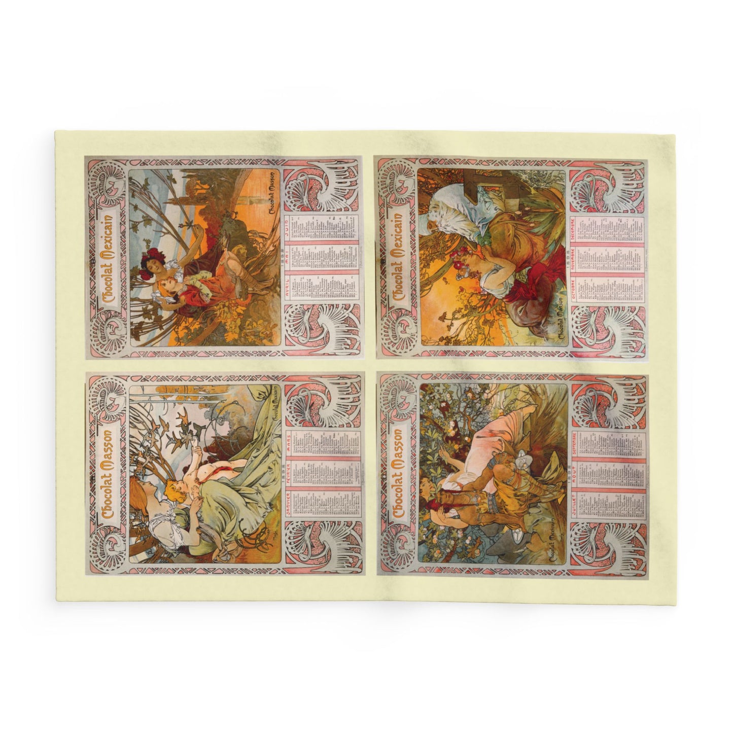 Arctic Fleece Blanket: 1889 Chocolat Masson Calendar Design by Alphonse Mucha, Art Nouveau, Cozy Winter Throw, Perfect Gift for Art Lovers