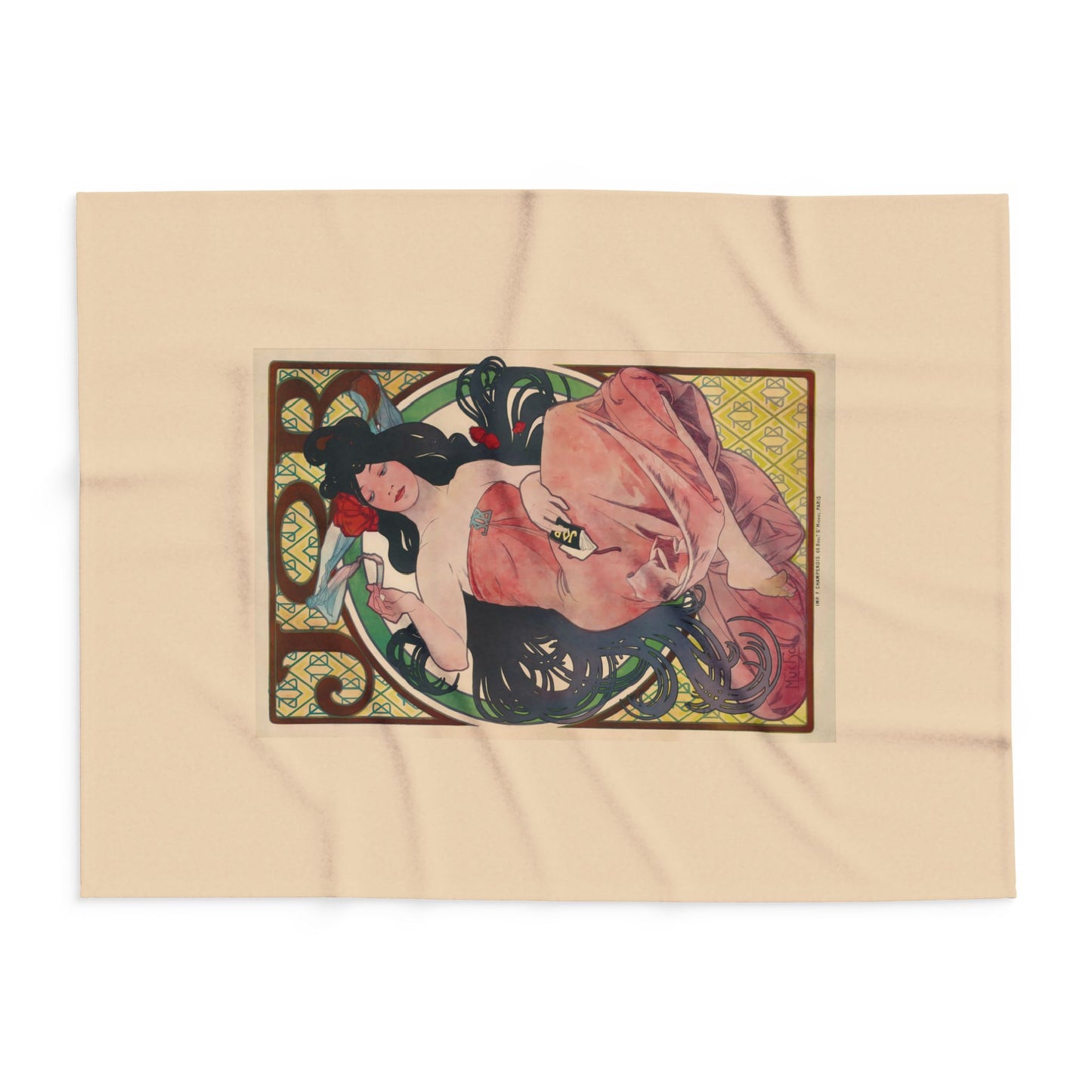 Arctic Fleece Blanket: 1896 Job Cigarette Brand Poster Design by Alphonse Mucha, Art Nouveau, Cozy Winter Throw, Perfect Gift for Art Lovers