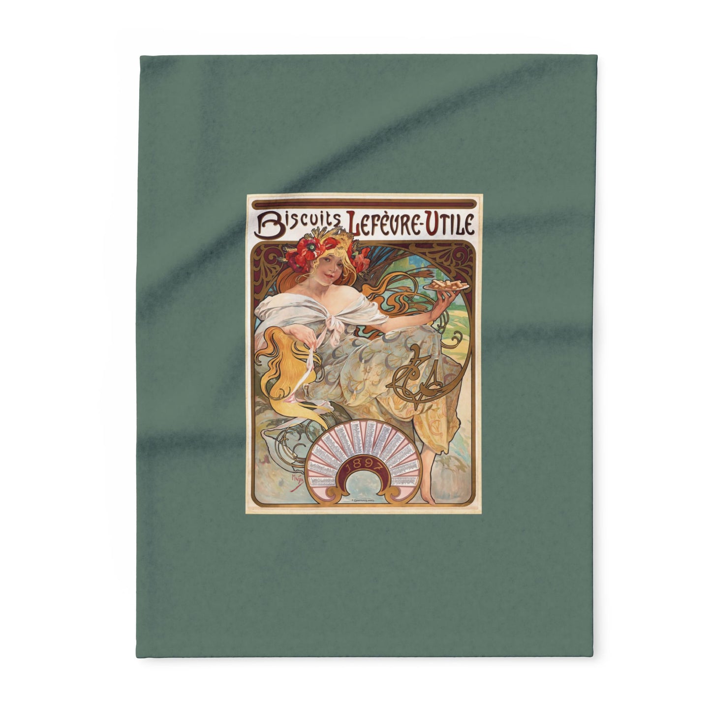 Arctic Fleece Blanket: 1896 Biscuits Lefèvre-Utile Poster Design by A. Mucha, Art Nouveau, Cozy Winter Throw, Perfect Gift for Art Lovers