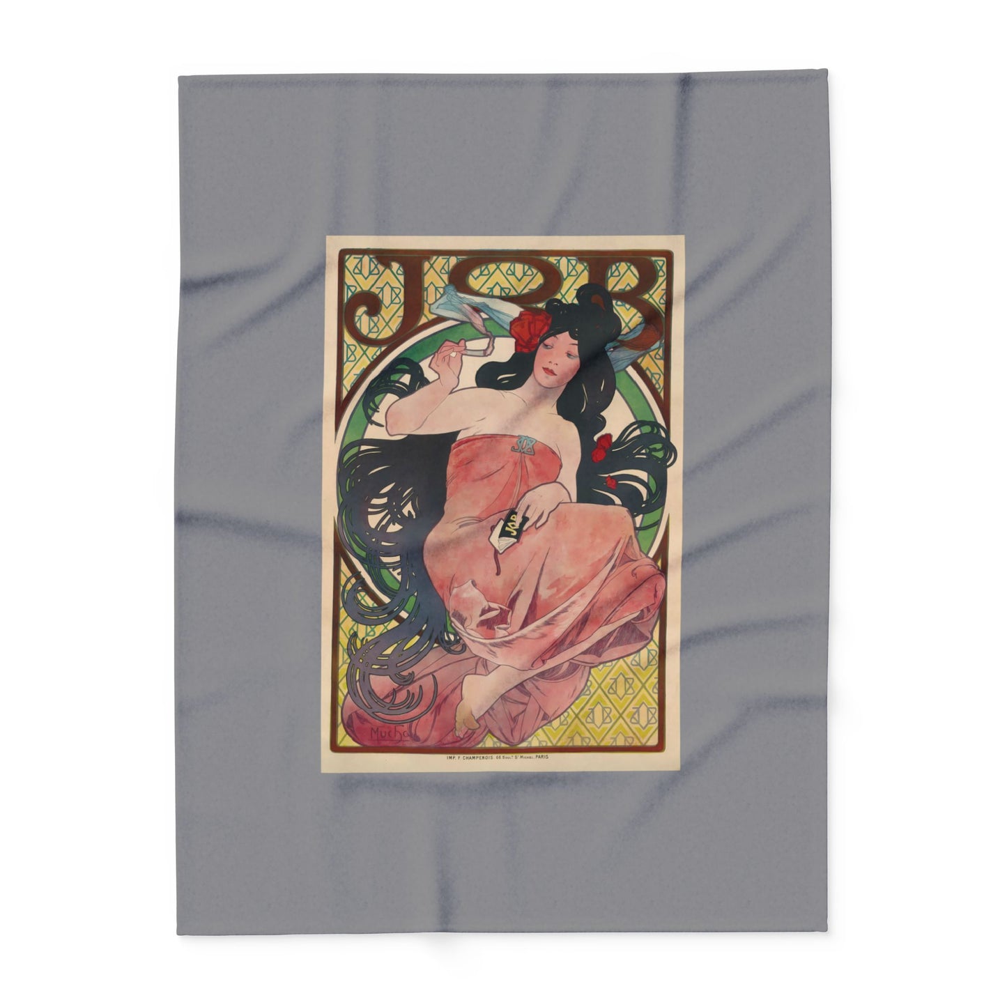 Arctic Fleece Blanket: 1896 Job Cigarette Brand Poster Design by Alphonse Mucha, Art Nouveau, Cozy Winter Throw, Perfect Gift for Art Lovers