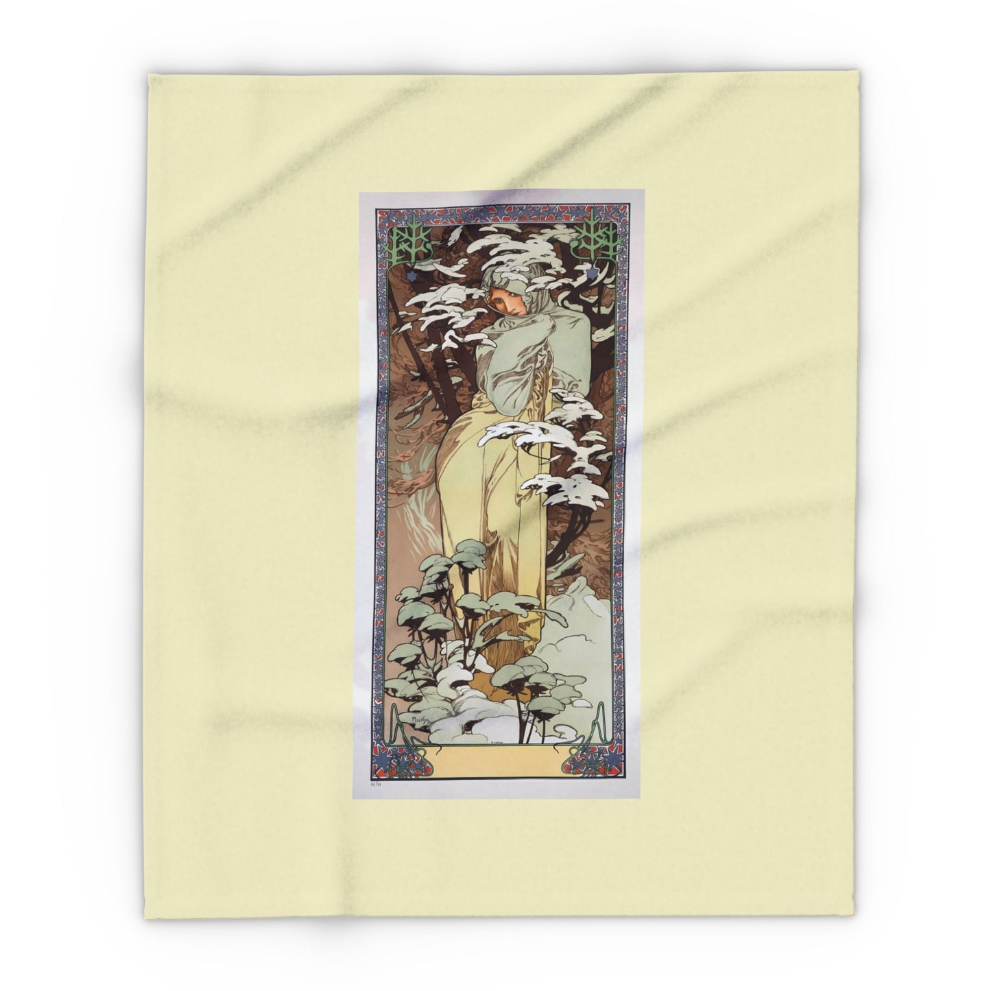 Arctic Fleece Blanket: 1897 Winter Poster by Alphonse Mucha, Art Nouveau, Cozy Winter Throw, Perfect Gift for Art Lovers