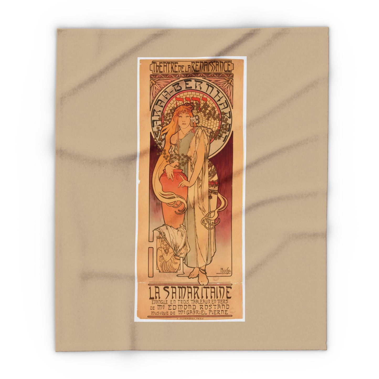 Arctic Fleece Blanket: 1897 La Samaritaine, Sarah Bernhardt, by Alphonse Mucha, Art Nouveau, Cozy Winter Throw, Perfect Gift for Art Lovers