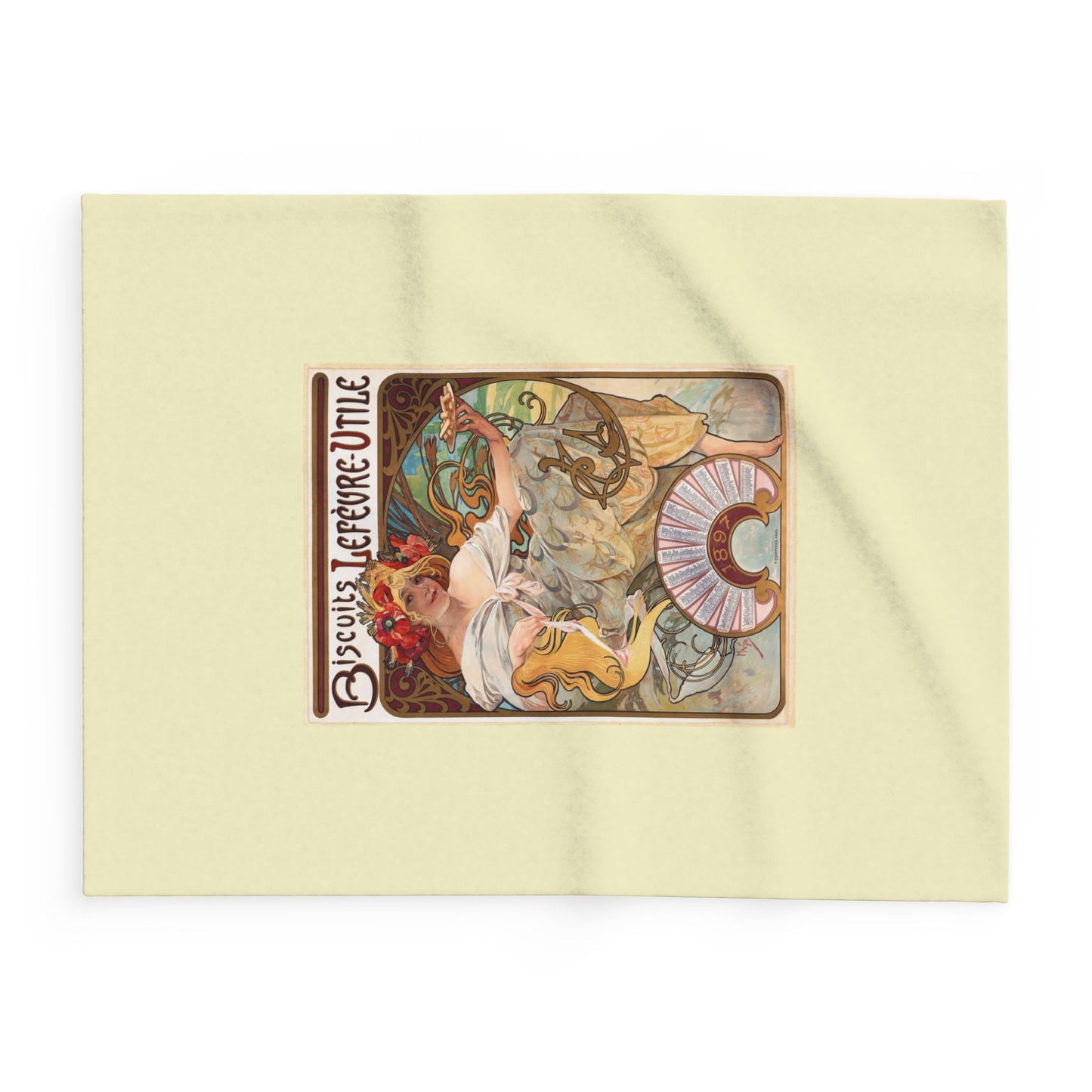 Arctic Fleece Blanket: 1896 Biscuits Lefèvre-Utile Poster Design by A. Mucha, Art Nouveau, Cozy Winter Throw, Perfect Gift for Art Lovers