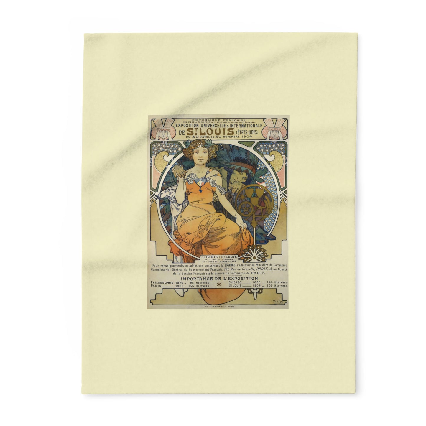 Arctic Fleece Blanket: 1904 St. Louis World's Fair Poster Design by A. Mucha, Art Nouveau, Cozy Winter Throw, Perfect Gift for Art Lovers