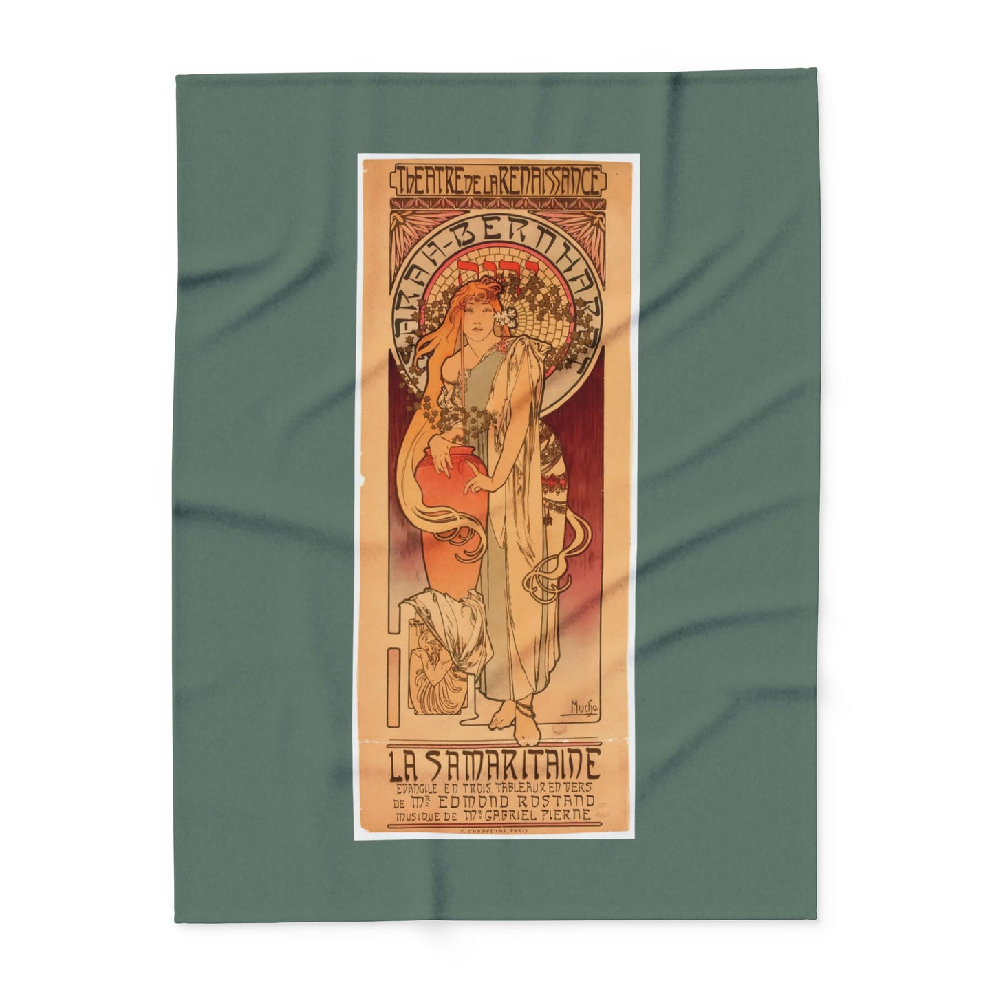 Arctic Fleece Blanket: 1897 La Samaritaine, Sarah Bernhardt, by Alphonse Mucha, Art Nouveau, Cozy Winter Throw, Perfect Gift for Art Lovers