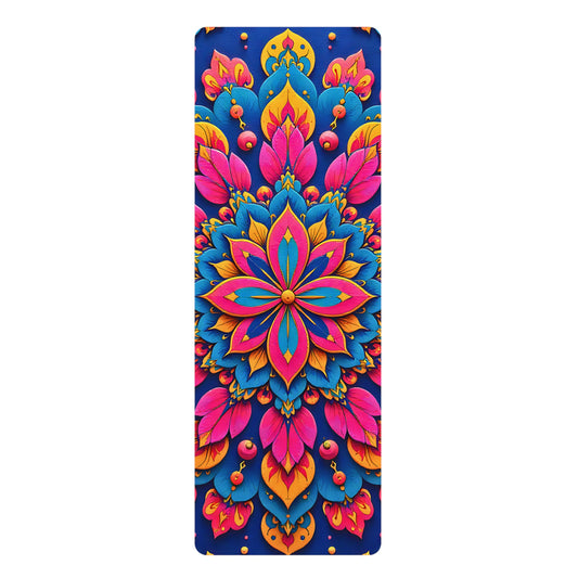 Mandala Rubber Yoga Mat: Non-Slip Suede Top & Natural Rubber Bottom, Colorful Lotus Design, 24×70" Cushioning for Yoga, Pilates, Meditation